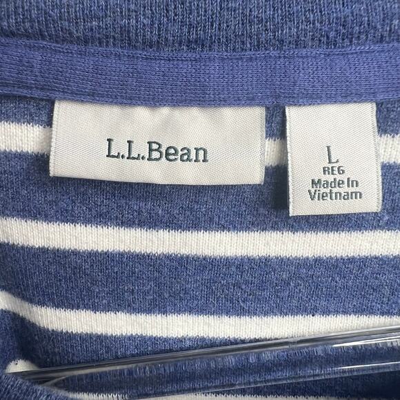 L.L. BEAN Striped Pullover Sweater Crew Neck Roll Tab Sleeve Blue White Size L - Picture 4 of 7